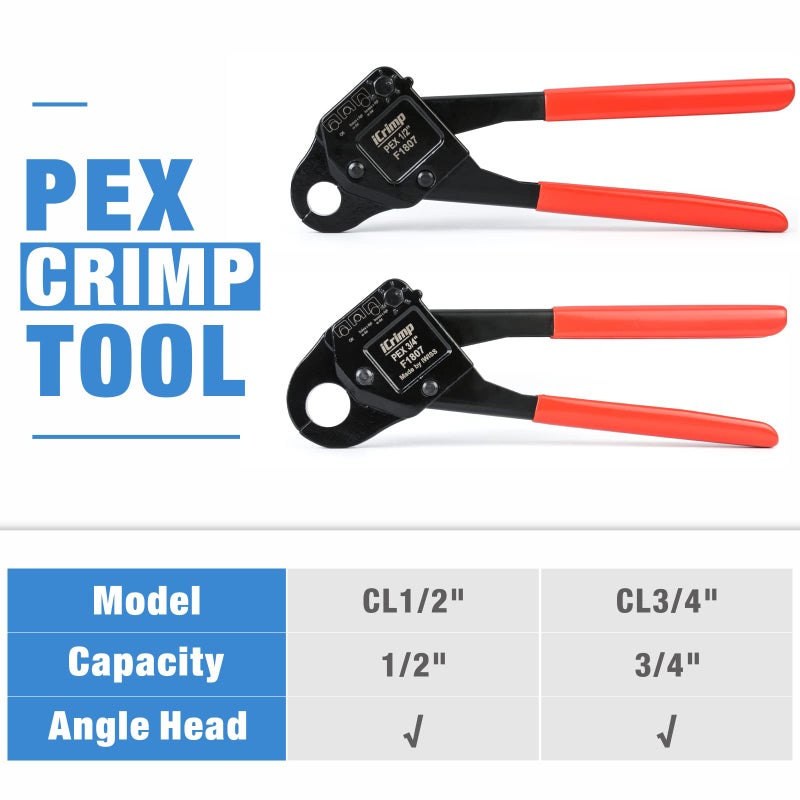 IWISS أداة ضغط الزاوية iCrimp لشرائط النحاس PEX بحجم 1/2 بوصة و 3/4 بوصة، مع قاطع أنابيب PEX ومقياس Go/No-Go، تفي بمعيار ASTM F1807 لأدوات السباكة PEX - Image 2